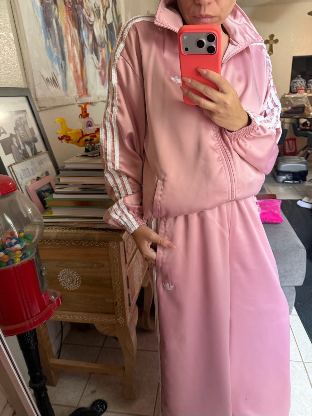 adidas Pink Women's Track Jacket and Wide-Leg Pants Satin Set - Picture 4 of 6